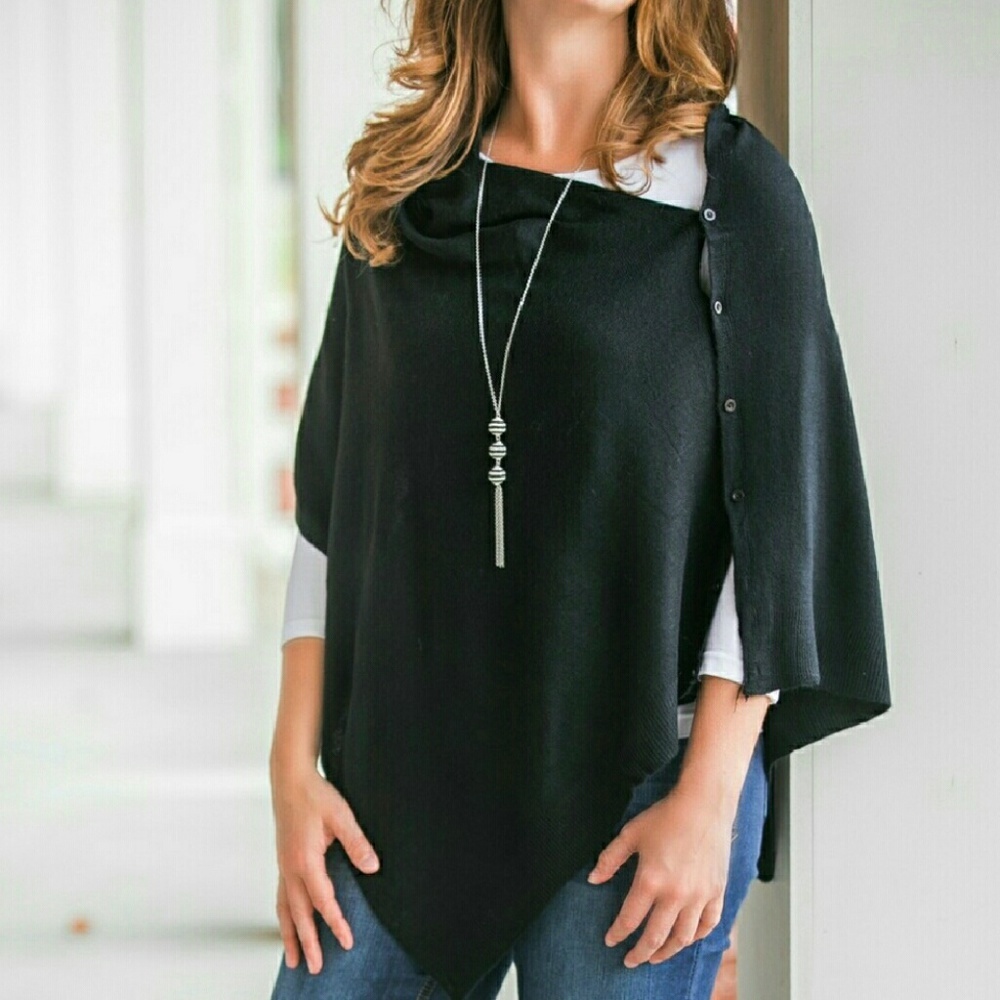 V Neck Button Poncho